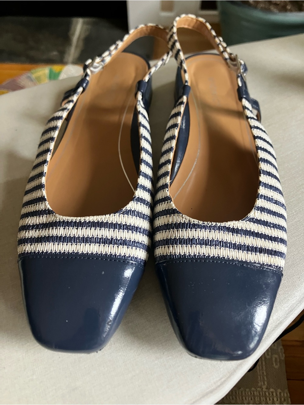 Vionic Womens 10 Wide 10W Blue White Striped Canvas Flats UK 8 EU 41 Orthotic